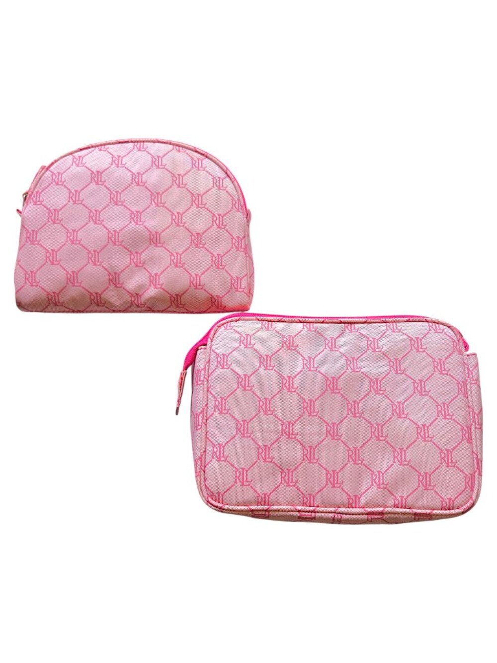 Lauren Ralph Lauren LRL Pink Cosmetic Makeup Bags Zipper Pouch Two-Piece Set